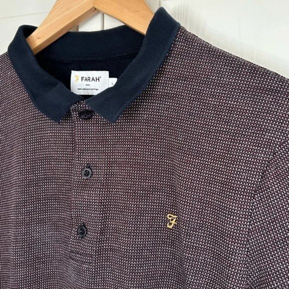 Farah Vintage Men’s Size S/M Slim Fit Short Sleeve Organic Cotton Pattern Polo - Picture 5 of 5